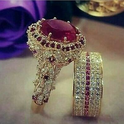 #ad Elegant Women 925 Silver Jewelry Rings Cubic Zirconia Wedding Ring Set Size 5 11 C $3.21