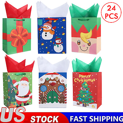 24x Christmas Gift Bags with Tissue Paper Assortment with Handle for Party Xmas $25.59