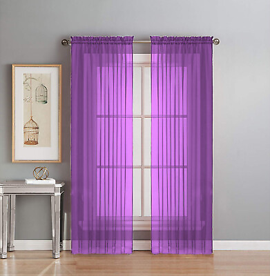 #ad 2 Piece Fully Stitched Sheer Voile Window Panel Curtain Drape Set $11.99
