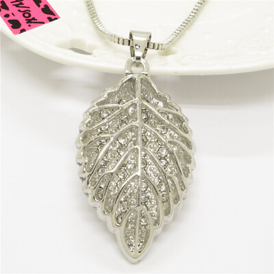 #ad Fashion Silver Plated Leaf Crystal Rhinestone Jewelry Pendant Necklace Gift $3.95
