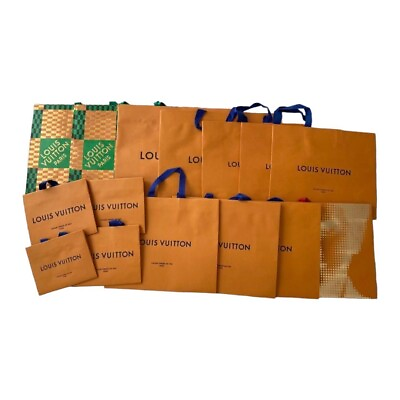 #ad 14 piece LOUIS VUITTON Authentic Gold Green Paper Shopping Gift bags Bulk sales $159.99