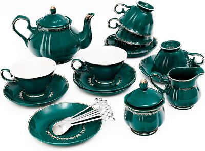#ad Tea Set 22 Piece Porcelain Ceramic Coffee Tea Gift Sets Cups Saucer Servicefor 6 $63.64