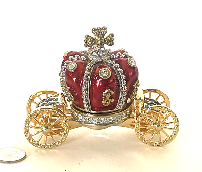 #ad BEAUTIFUL RED BEJEWELED PEWTER HER MAGESTY#x27;S CROWN CARRIAGE TINKET BOX $39.95