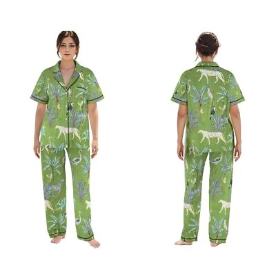#ad Cotton Pajamas Pjs Women#x27;s Pyjama Set Green Floral Print Nightwear Evening Dress $29.36