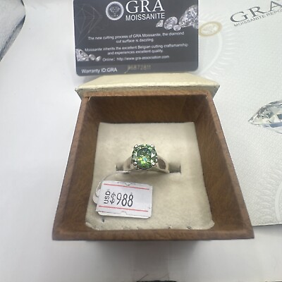 #ad Real Moissanite Charles amp; Colvard 3Ct Flawless Green Ring Size 7 Certified GRA $218.90