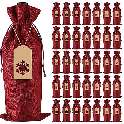 #ad Burlap Wine Gift Bags 12 Pcs Jute Drawstring Wine Bottle Covers with Tags an... $14.48
