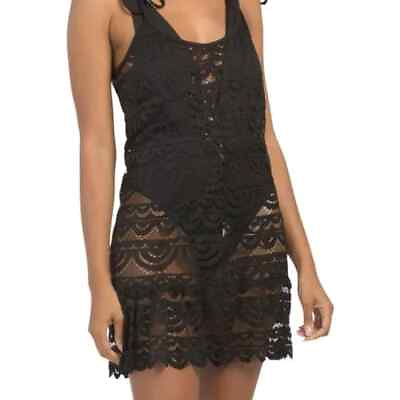 Spiaggia Dolce women#x27;s size XS black Sheer Stretch Lace Mini Dress Cover Up $19.75