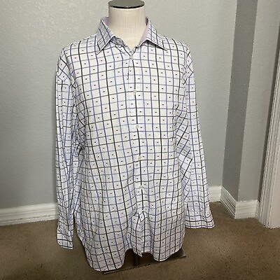 #ad Robert Graham Shirt Mens Size 2XL Blue White Embroidered Button Up Flip Cuff $22.80