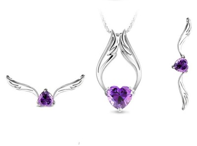 #ad Women Girl Sterling Silver Amethyst Angel Wing heart pendant necklace Chain C16 $9.99