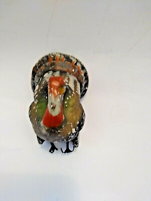 #ad Vintage Thanksgiving Composition Paper Mache Turkey Candy Container Metal Feet $19.00