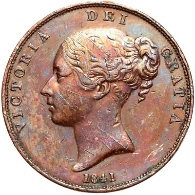 #ad Great Britain Queen Victoria Coin 1 Penny Pence 1841 CONDITION $111.97