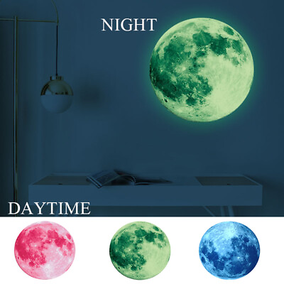 #ad 30cm 3D Large Moon Glow In The Dark Fluorescent Wall Stickers Removable Deca C $4.50