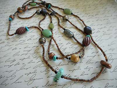 #ad Silpada Sterling Howlite Copper Jasper Wood Shell 60quot; Necklace N1569 5350A $68.00