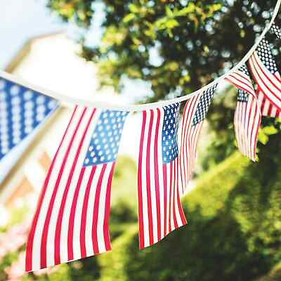 #ad Annin 12’ American Flag Garland with 12 Patriotic 8quot; x 12quot; Flags $19.99