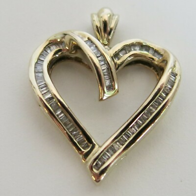 #ad Heng Ngai HN Sterling Heart Pendant Baguette Diamonds amp; Gold Vermeil 4.0g 6648 $164.95