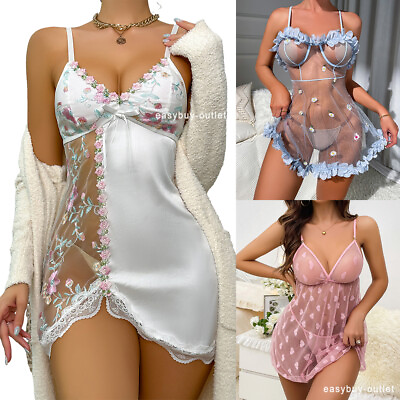 #ad Sexy See Through Sheer Lace Lingerie Dress G Underwear Babydoll Sleepwear Sets $13.65