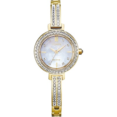 #ad Citizen Eco Drive Women#x27;s Crystal Accents White Dial Band Watch 25mm EM0862 56D $139.99