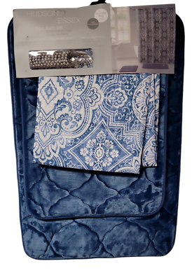 #ad Hudson amp; Essex 15Pc Shower Curtain Bath Set With 2 Memory Foam Bath Rugs Blue $29.99