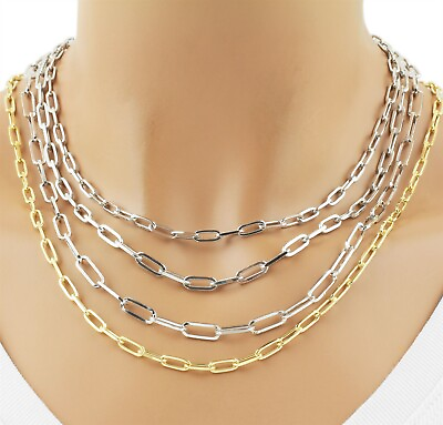 #ad Rhodium 925 Sterling Silver Chic Paper Clip Chain Necklace Guaranteed Genuine $16.99