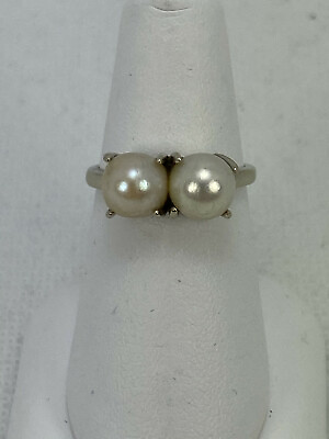 #ad 14k Yellow Gold Ring 2 White Stones Size 5 $189.00