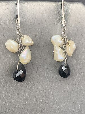 #ad 925 Sterling Leverback Real Biwa Pearl Earrings Gift Dangle 1 3 4 $24.50