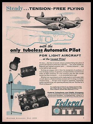 #ad 1956 Federal Telephone amp; Radio Light Aircraft Tubeless Automatic Pilot Print Ad $13.08