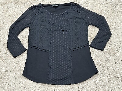 #ad Lucky Brand Womens Shirt Size Small Blue Crochet Lace Classic Dressy Comfort $14.99