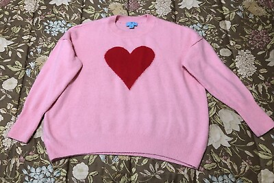 #ad CeCe Sweater Pullover Pink With Red Heart Women’s Sz M Crew Neck Long Sleeve $8.00