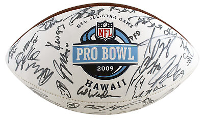 #ad 2009 Pro Bowl 40 Brees Peterson Willis Signed White Panel Logo Football JSA $599.99
