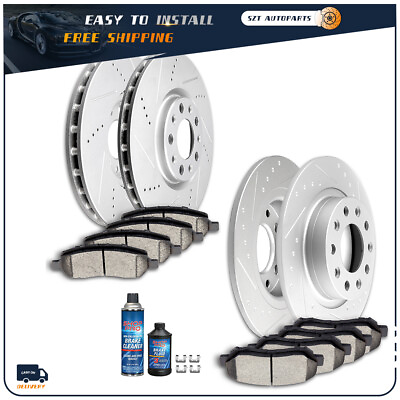 #ad Front Rear Ceramic Pads And Brake Rotors Disc Slotted For 2013 2016 Dodge Dart $149.99