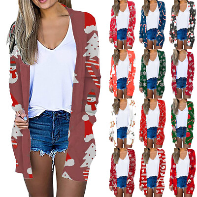 #ad Women Outwear Snowman Print Jacket Ladies Festival Lightweight Long Sleeve $18.75