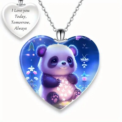 #ad Heart Shaped Panda Unique Crystal Pendant Necklace Blue Cute Birthday Gift Girl $12.98