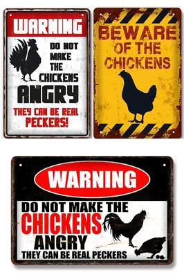 #ad Metal Sign Plate Warning Beware Angry Chicken Real Peckers Caution Wall Decal $9.99
