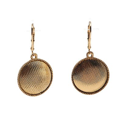 #ad Vintage Signed M Gold Tone Textured Round Drop Dangle Fashion Leverback Earrings $19.00