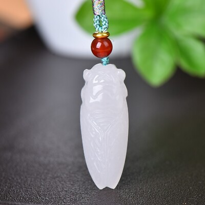 #ad China Jade Hand Carving Lucky Insect Golden Cicada Amulet Pendant金丝玉 $15.00