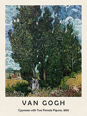 #ad Vincent Van Gogh unframed Art Print Cypresses with Two Female Figures 1890 $12.88