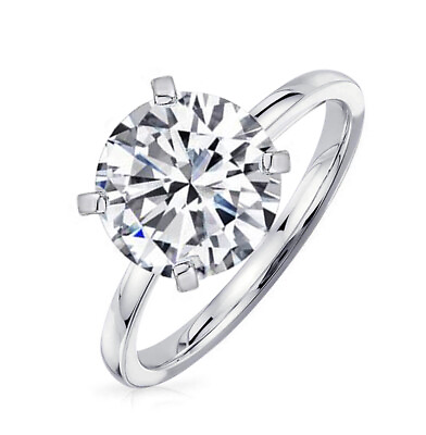 #ad Samie Collection 4carat Round CZ Solitaire Engagement Ring in White Gold Plating $23.99