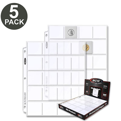 #ad Lot of 5 BCW 20 Pocket Album Pages for 2x2 Coin Flips Binder Sheets USA $3.99