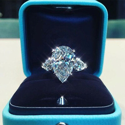 Fashion Gift Women 925 Silver Ring Pear Cut Cubic Zircon Ring Sz 6 10 C $2.71