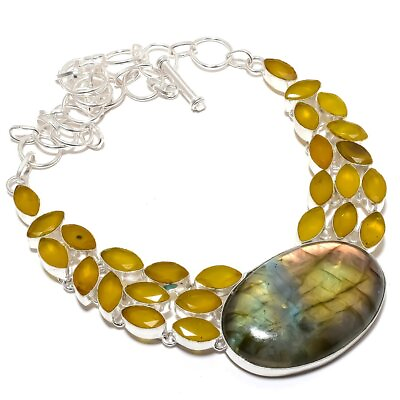 #ad Labradorite Onyx Gemstone 925 Sterling Silver Gift Necklace 18quot; U710 $20.66