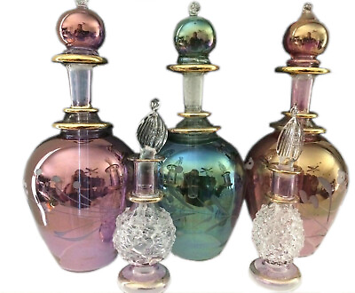 #ad #ad New Set of 5 Beautiful  Egyptian Perfume Bottles Pyrex Glass $24.99