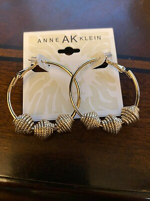 #ad #ad ANNE KLEIN Earrings Gold Tone Hoop 3 Beads 1.5quot; $7.99