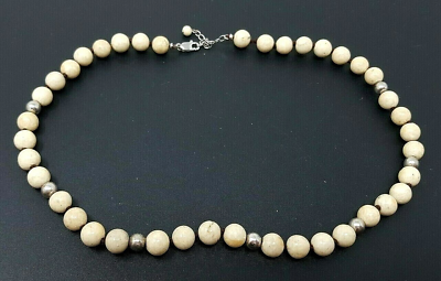 #ad Vintage White Jasper Sterling silver 925 Beaded Necklace 17quot; $55.00