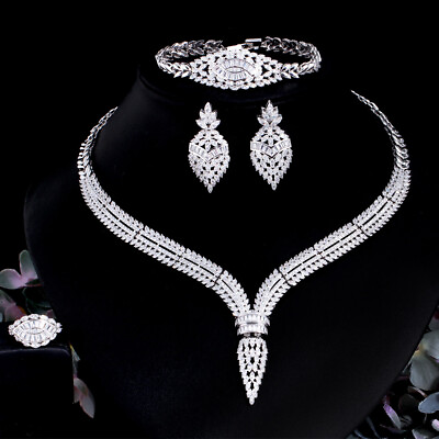 #ad Silver Plated CZ Wedding Brides Necklace Festival Costume Jewelry Sets Accessory $35.40