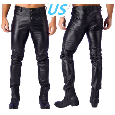 #ad US Mens PU Leather Skinny Pants Gothic Stretch Tights Pants Trousers Clubwear $8.99