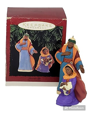 #ad Vintage 1995 Hallmark Heaven#x27;s Gift Ornament Set African American Nativity C129 $7.95