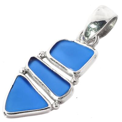 #ad 925 Sterling Silver Triple Blue Beach Glass Sterling Pendant 1 1 8quot; $19.95