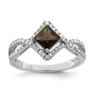 #ad Sterling Silver Rhodium Smoky Quartz amp; Diamond Ring Size 7 For Women $211.50