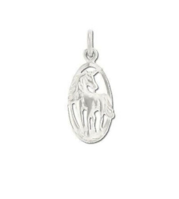#ad Sterling Silver Forest Unicorn In Oval Pendant $10.99