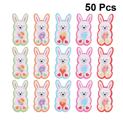 #ad 50 Easter Bunny Wooden Buttons 2 Holes Animal Sewing Scrapbooking DIY $9.89